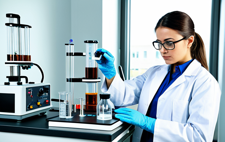 **

"A professional female engineer in a fully clothed, modest lab coat and safety glasses, working with equipment in a bright, modern laboratory. Background includes test tubes and scientific instruments. Appropriate attire, safe for work, perfect anatomy, correct proportions, well-formed hands, professional photography, high quality, family-friendly."

**